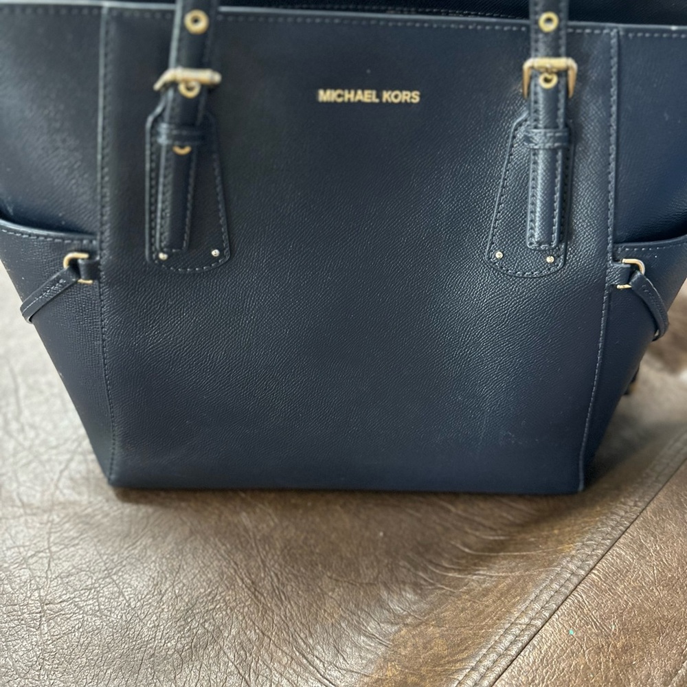 Michael Kors Black Leather Tote with Gold Hardware